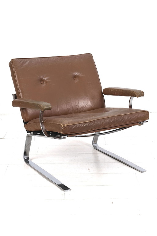 Chromen fauteuil met leer