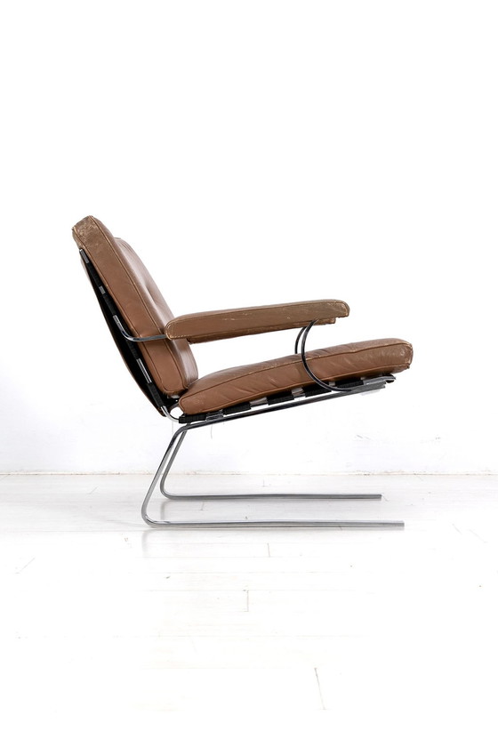 Image 1 of Chromen fauteuil met leer