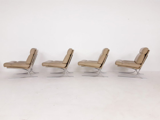 Image 1 of Leather and chrome lounge chairs in the style of Paul Tuttle for Strassle