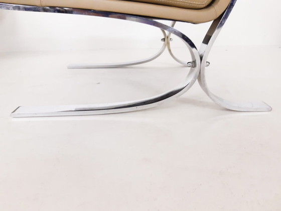 Image 1 of Leather and chrome lounge chairs in the style of Paul Tuttle for Strassle