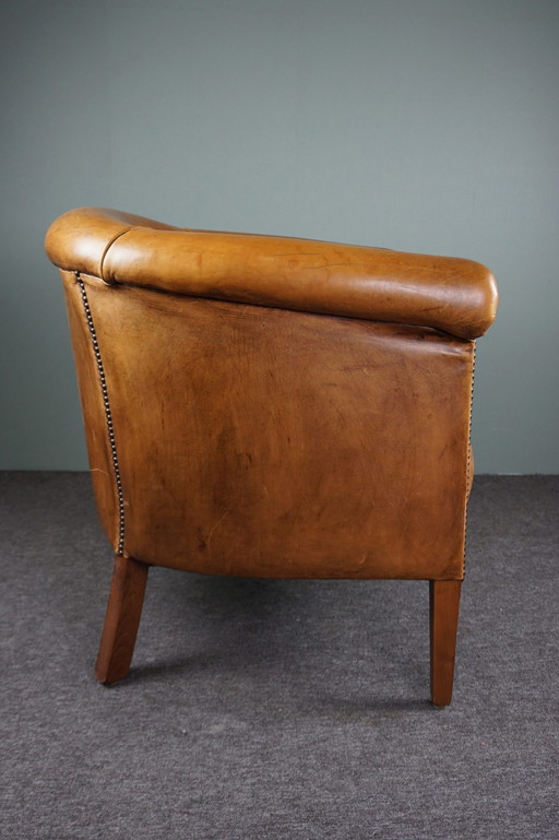 Fauteuil club en cuir de mouton robuste