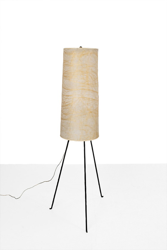 Image 1 of 50s 3-leg floor lamp with tube shade