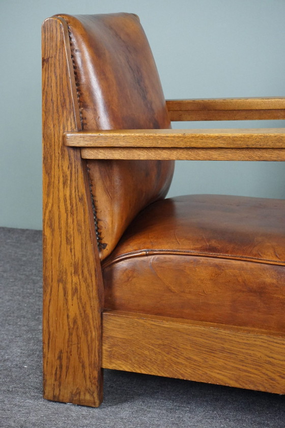 Image 1 of Set of 2 Art Deco / Amsterdam school sheep leather armchairs