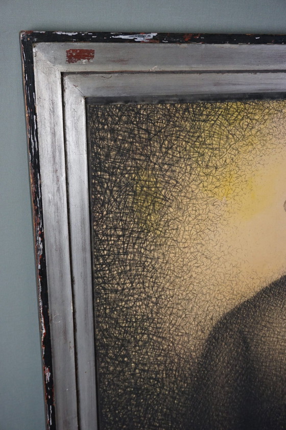 Image 1 of Große Kohlezeichnung eines Mannes, Kreuzschraffur, Jos Nic de Vuyst, 1934